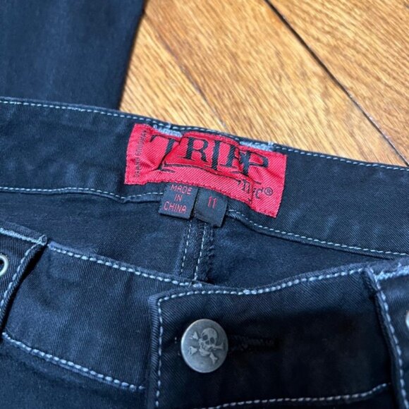Y2K Vintage Tripp NYC Skinny Leg Pants Black Stretch D Rings Zippers Size 11/30 - Picture 11 of 13